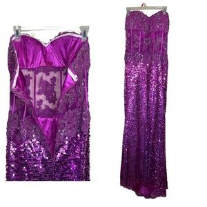 Tiffany Designs Purple Strapless Sequined Maxi Prom Dress Size 8